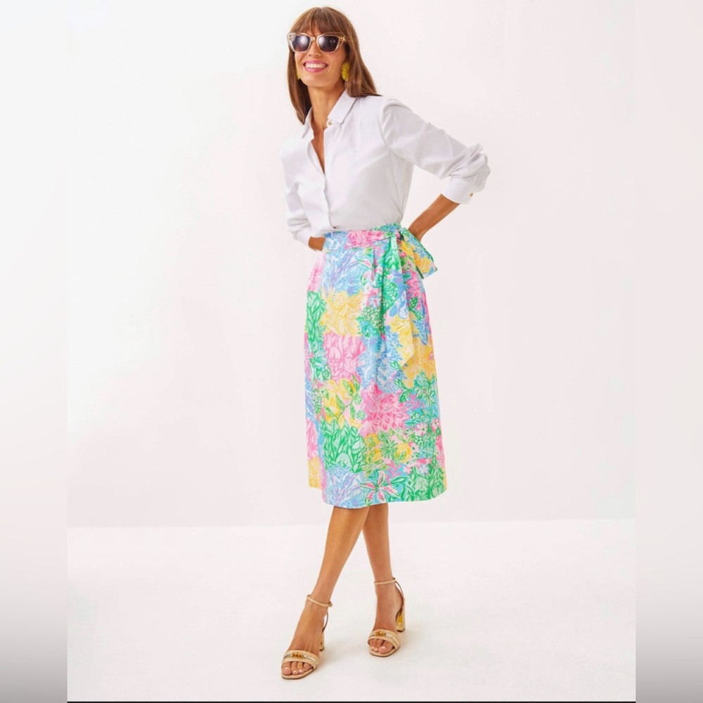 Lilly Pulitzer Rowena Midi Skirt Multi Bright Delight Patch NWT 00